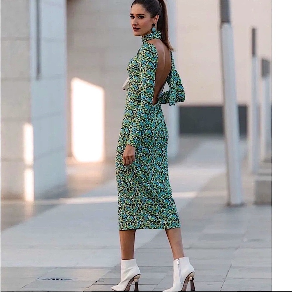 💚 ZARA Bloggers Fav Long Sleeve Floral Backless Dress with Tie. LARGE - Picture 2 of 14